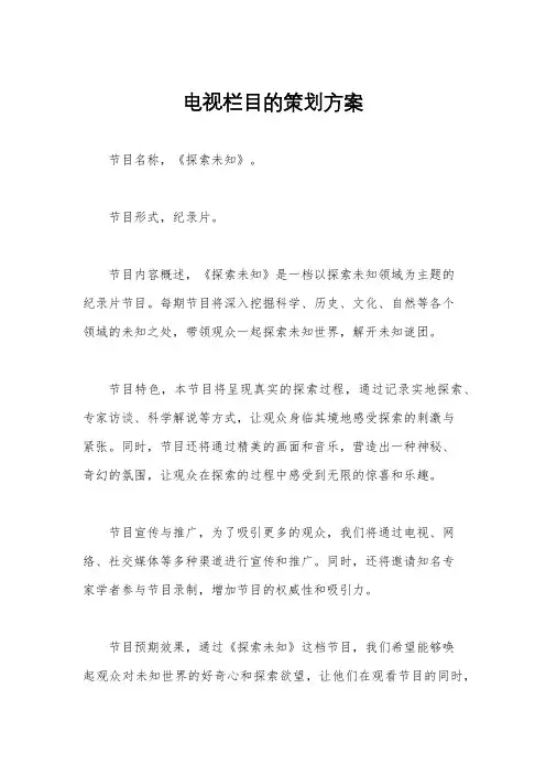 电视栏目的策划方案