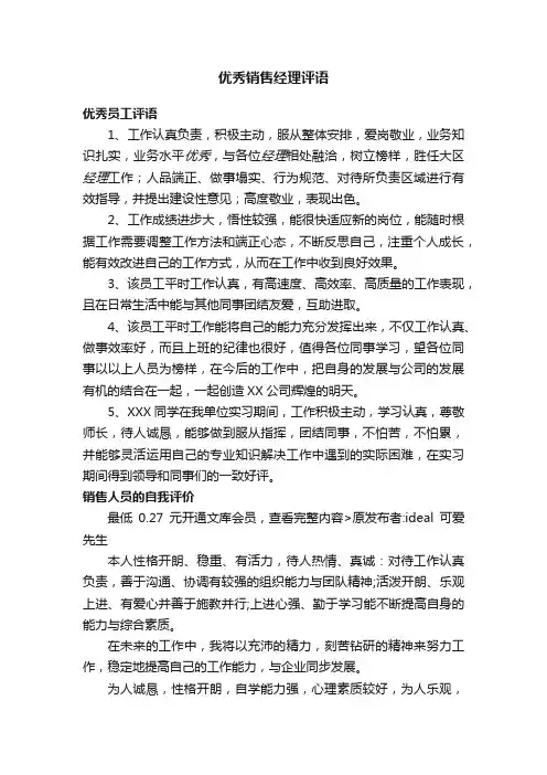 优秀销售经理评语