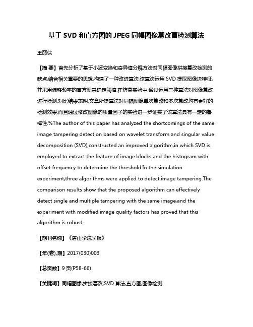 基于SVD和直方图的JPEG同幅图像篡改盲检测算法