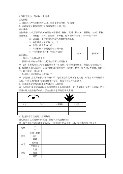 大班科学活动：落叶树与常青树