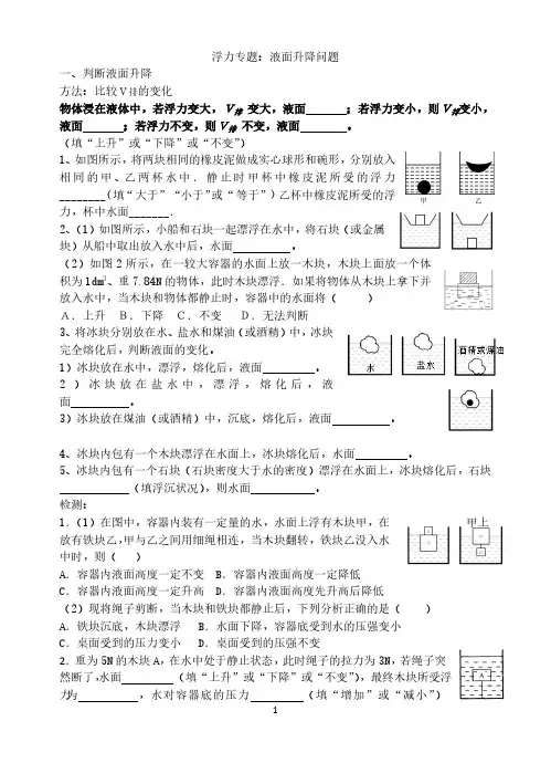 浮力专题：液面升降问题