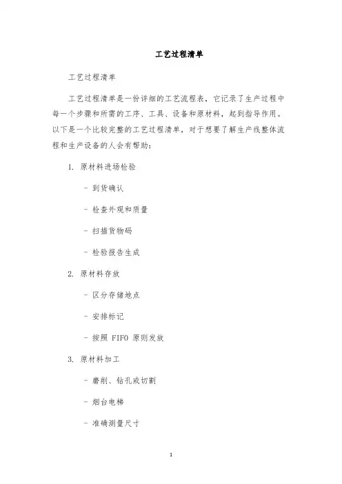 工艺过程清单