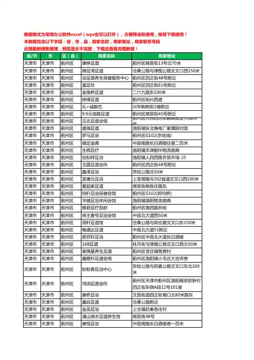 2020新版天津市天津市蓟州区足疗工商企业公司商家名录名单黄页联系电话号码地址大全49家