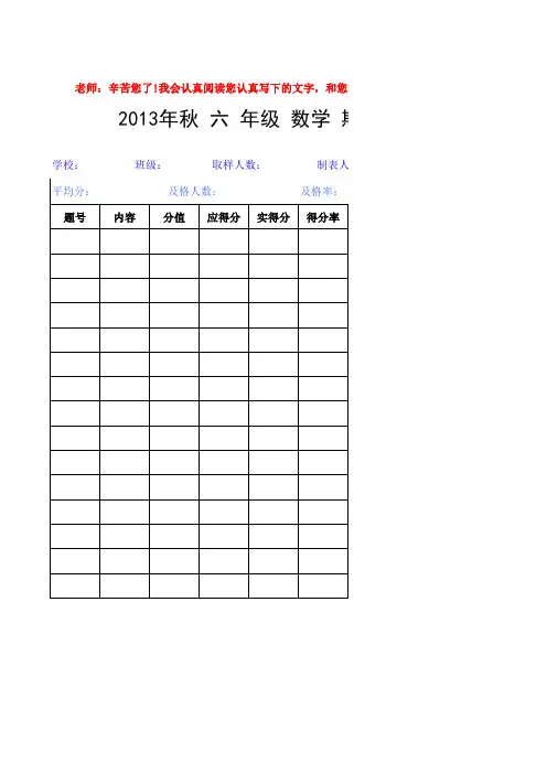 2013年秋藏龙小学XX班XX科期考试各科质量分析样表-教研室