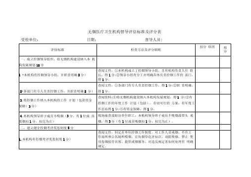 无烟医疗卫生机构评估标准评分表及评分方法