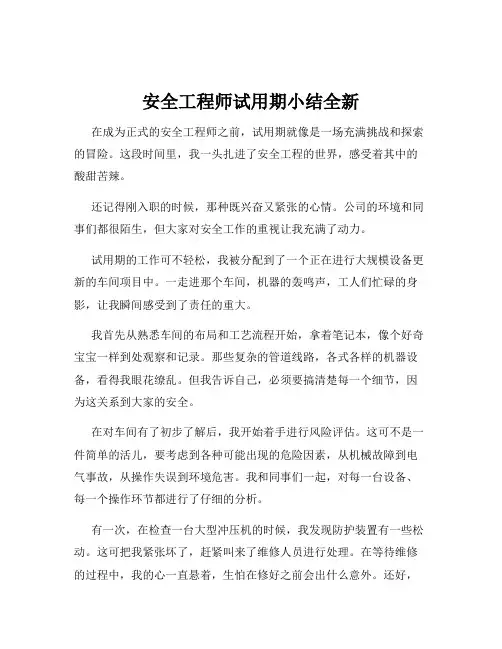 安全工程师试用期小结全新