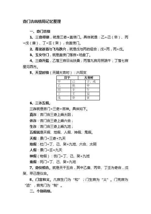 奇门吉凶格局记忆整理