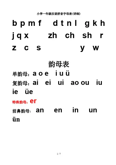 最新小学一年级汉语拼音字母表(详细)