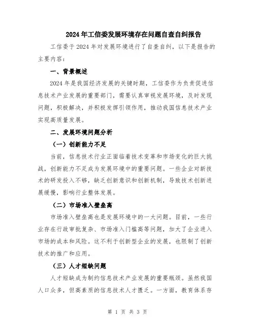 2024年工信委发展环境存在问题自查自纠报告