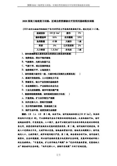 2020届高三地理复习训练:区域自然资源综合开发利用基础落实训练