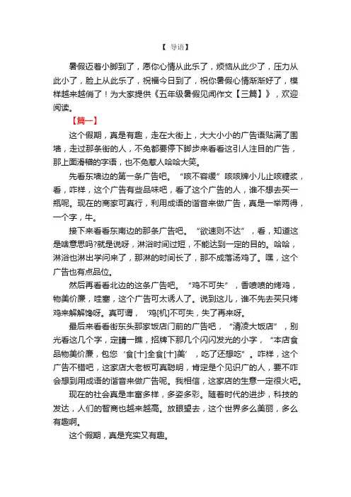 五年级暑假见闻作文【三篇】
