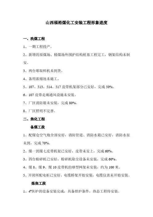 山西福裕煤化工安装工程进度说明