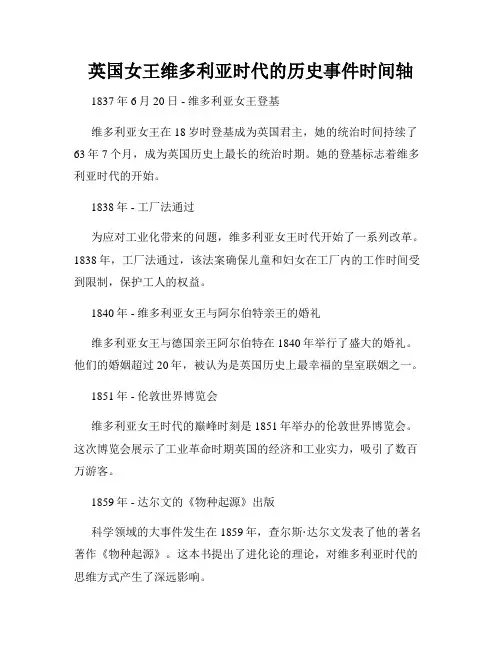 英国女王维多利亚时代的历史事件时间轴