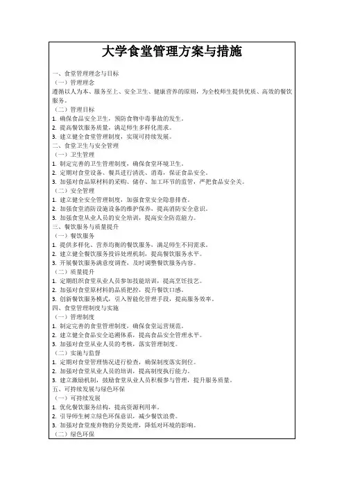 大学食堂管理方案与措施