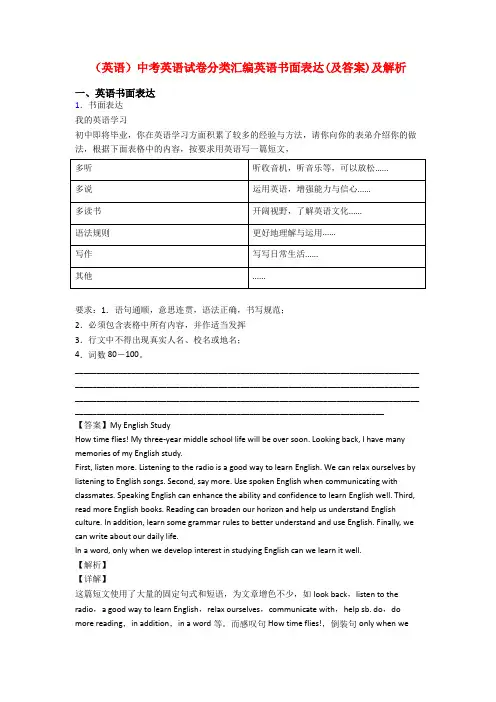 (英语)中考英语试卷分类汇编英语书面表达(及答案)及解析