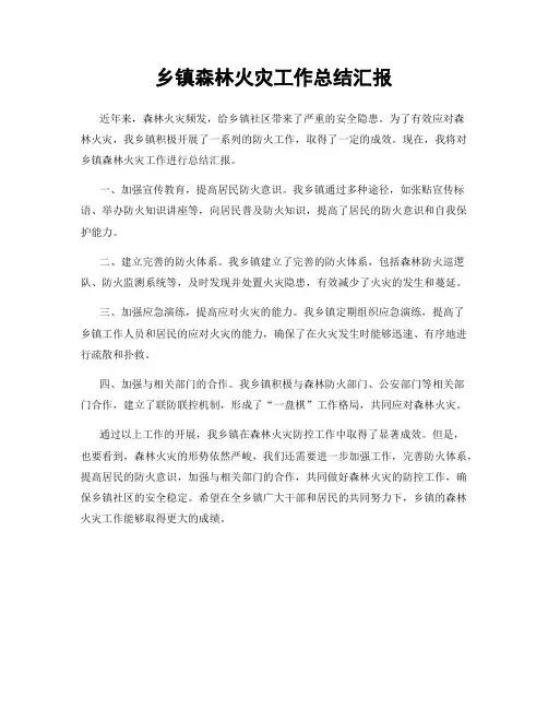 乡镇森林火灾工作总结汇报