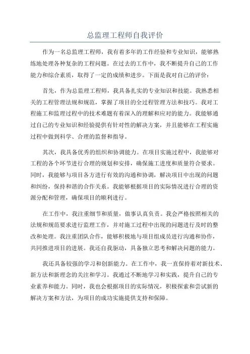 总监理工程师自我评价