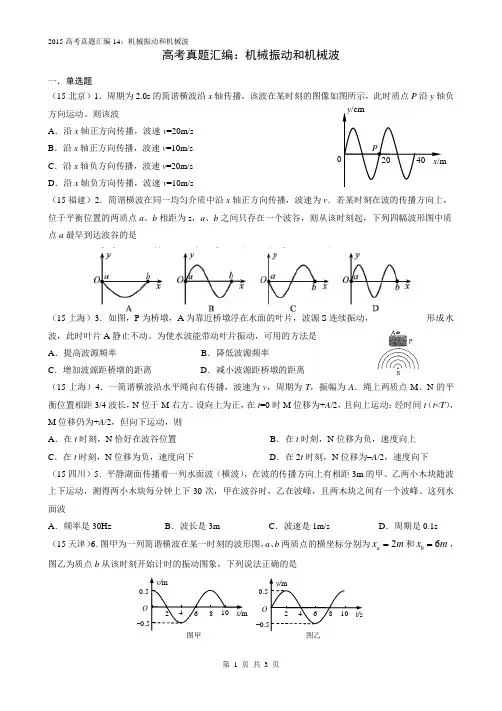 2015高考真题汇编：机械振动和机械波