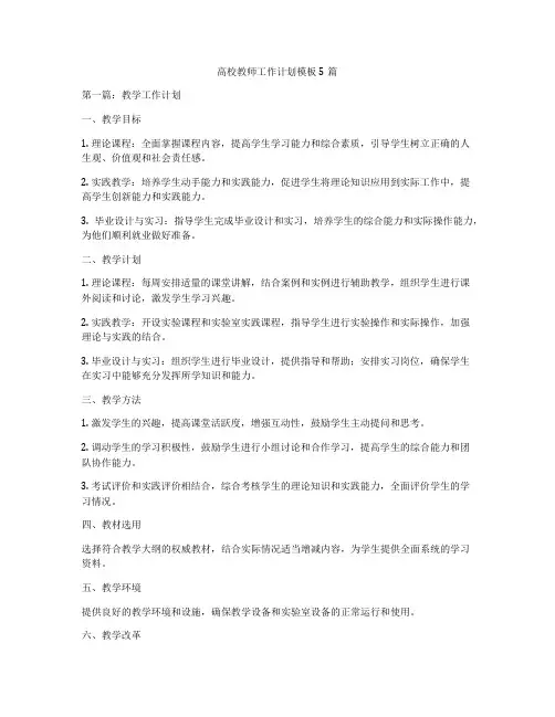 高校教师工作计划模板5篇