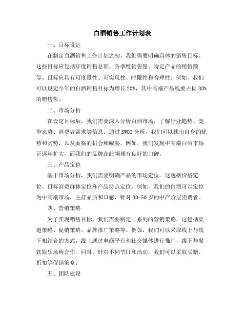 白酒销售工作计划表