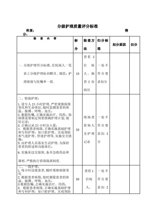 分级护理质量评分标准