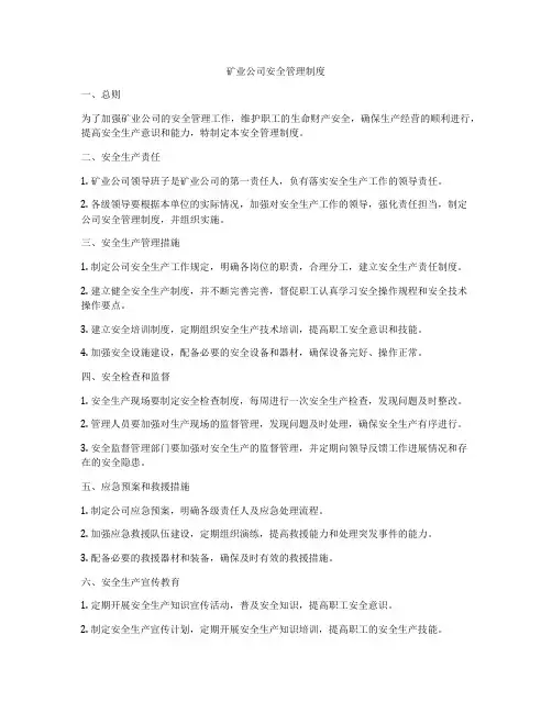 矿业公司安全管理制度