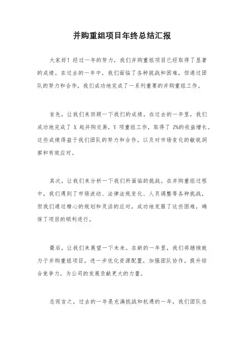 并购重组项目年终总结汇报