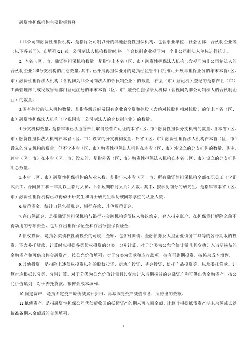 融资性担保行业主要指标解释