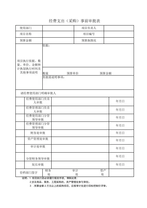 经费支出事前审批表