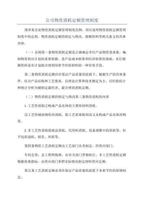 公司物资消耗定额管理制度