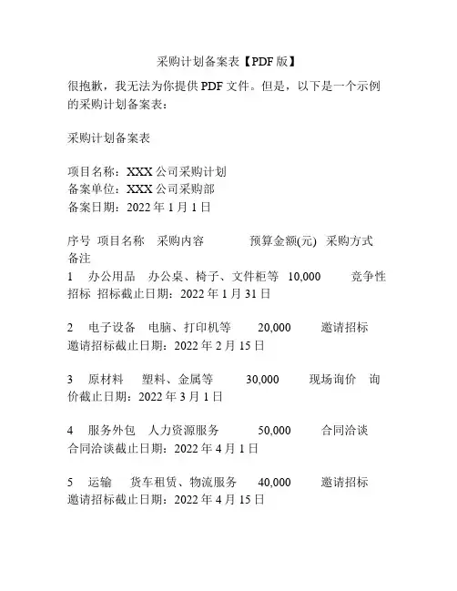 采购计划备案表【PDF版】