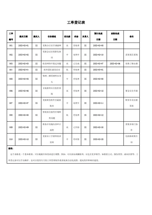 工单登记表