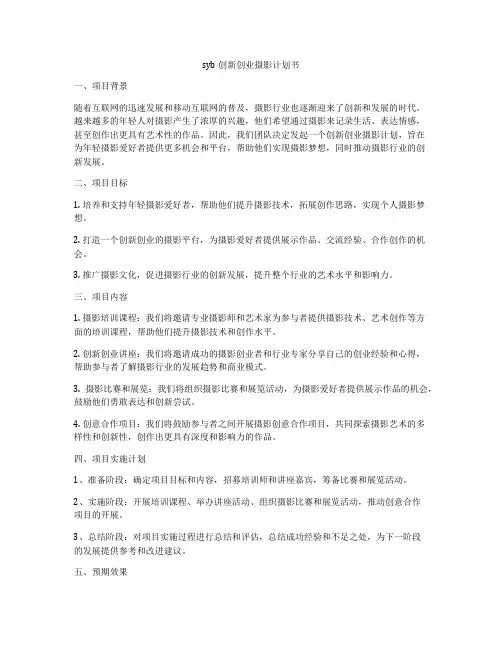 syb创新创业摄影计划书