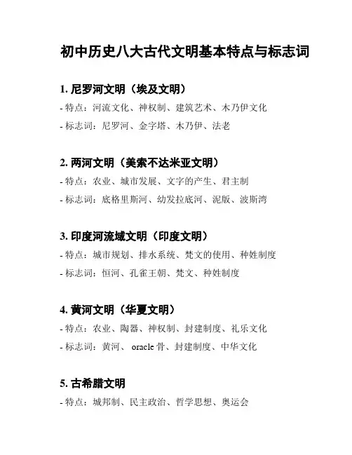初中历史八大古代文明基本特点与标志词