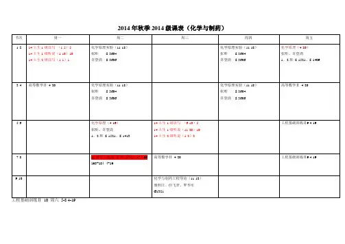 2014年秋各年级各专业课表