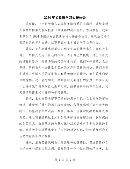 2024年孟良崮学习心得体会