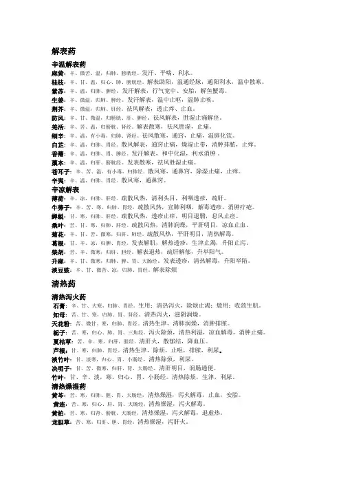 中药性味归经功效(整理)