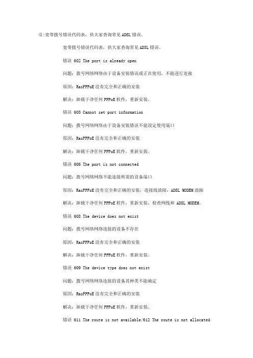 ADSL常见错误代码