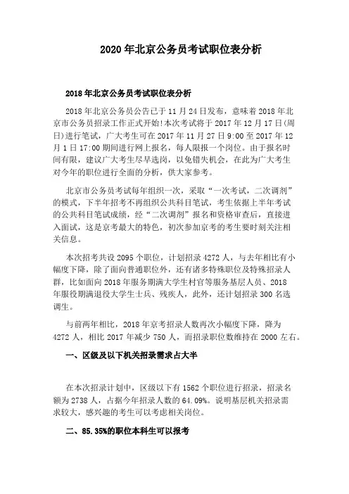 2020年北京公务员考试职位表分析