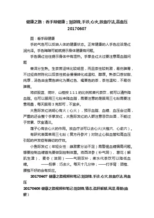 健康之路：看手辩健康；刘剑锋,手诊,心火,放血疗法,高血压20170607
