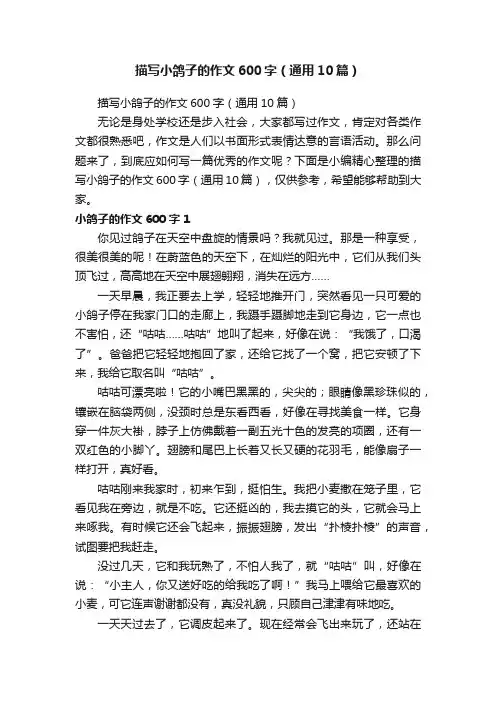 描写小鸽子的作文600字（通用10篇）
