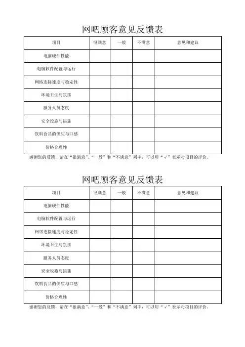 网吧顾客客户意见反馈表模板(可修改)