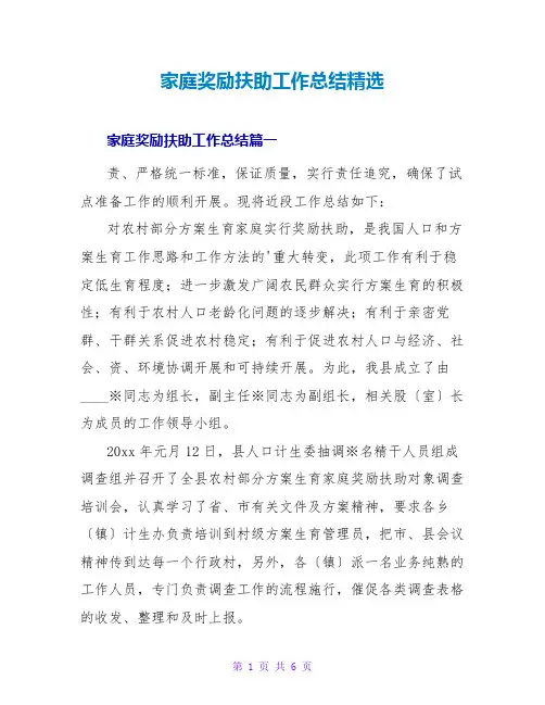家庭奖励扶助工作总结精选
