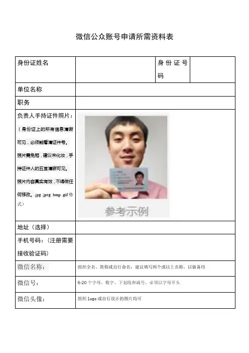 个人微信公众账号申请账号所需资料表