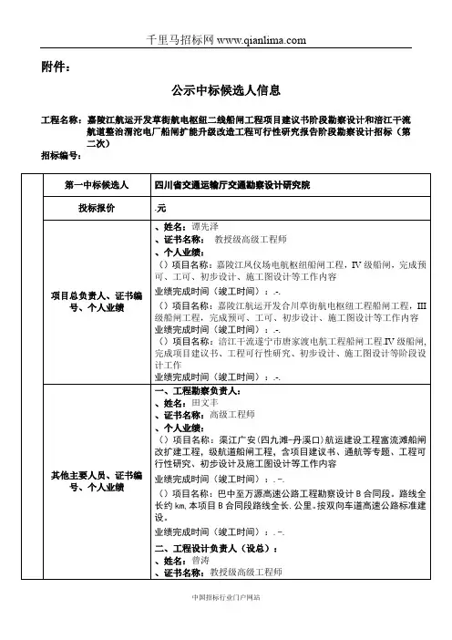 船闸工程项目建议书阶段勘察设计和干流招投标书范本
