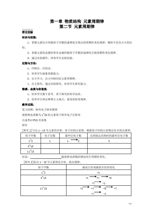 高中化学 第二节 元素周期律 教案 教学设计