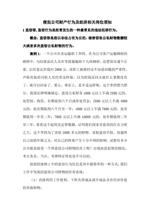 侵犯公司财产行为法律知识及经济相关岗位须知