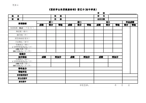 《国家学生体质健康标准》登记卡下载