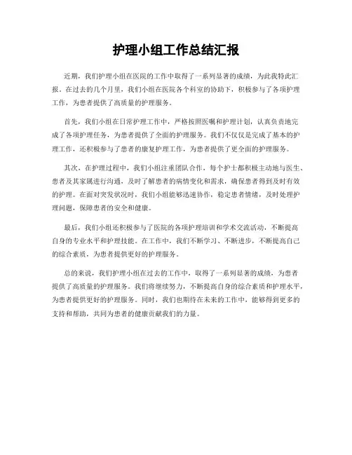 护理小组工作总结汇报