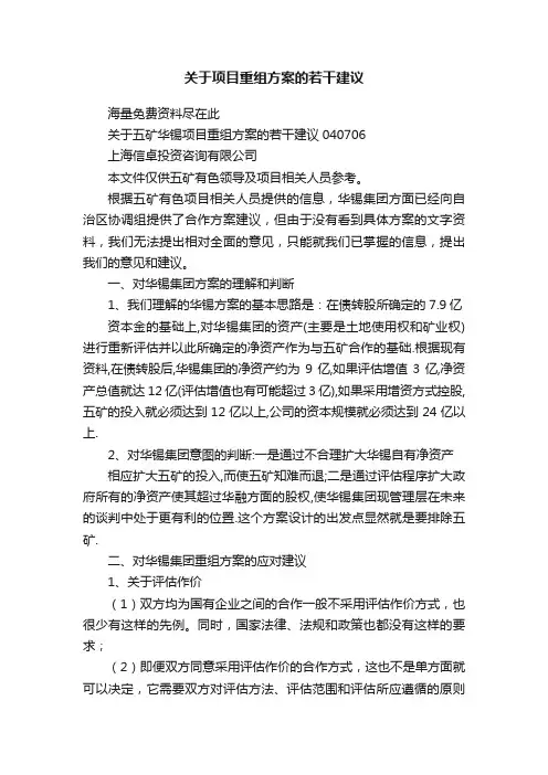 关于项目重组方案的若干建议